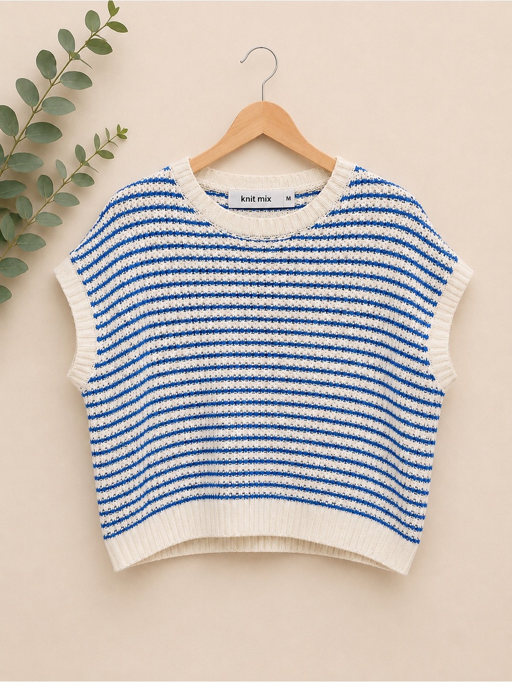 Knit Mix Blue & White Striped Sweater Vest